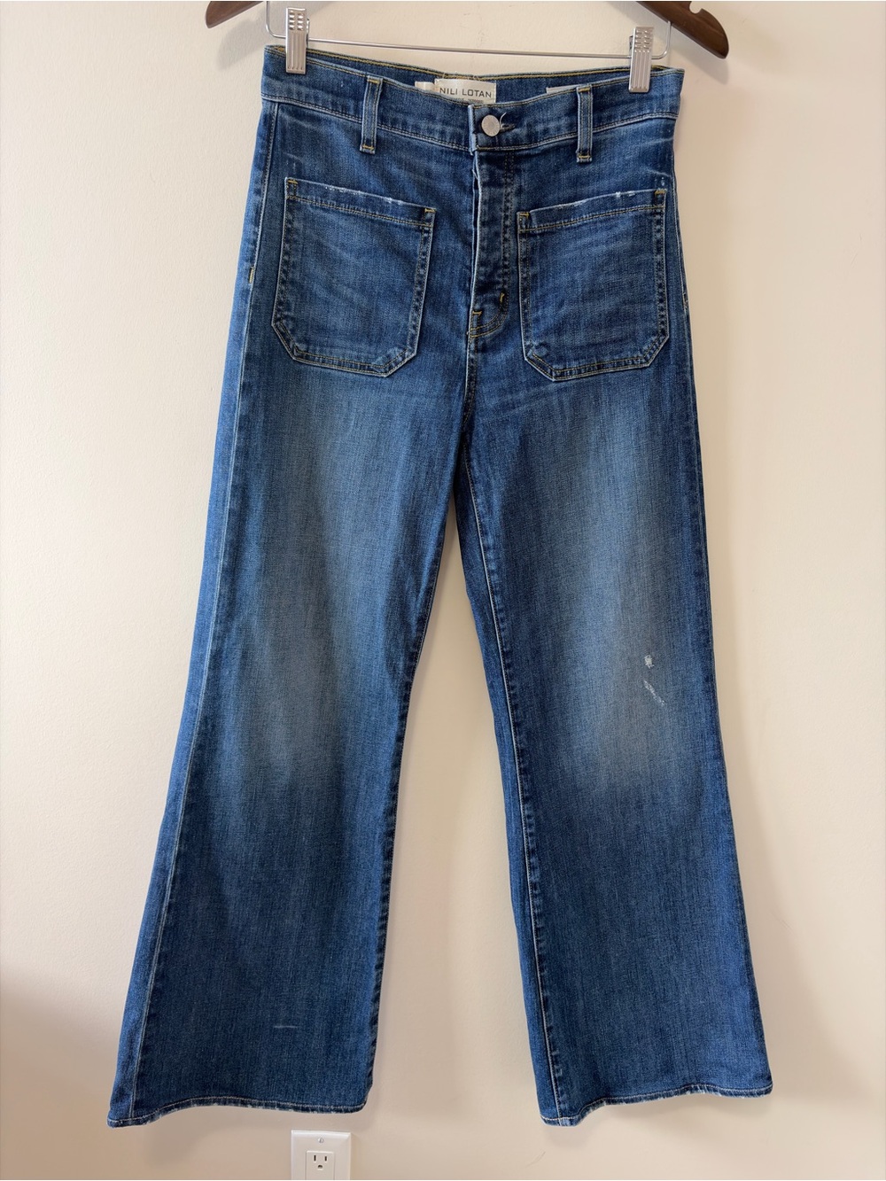 NILI LOTAN Florence Patch Pocket Flare Distressed Jeans Size 28 - Picture 6 of 15